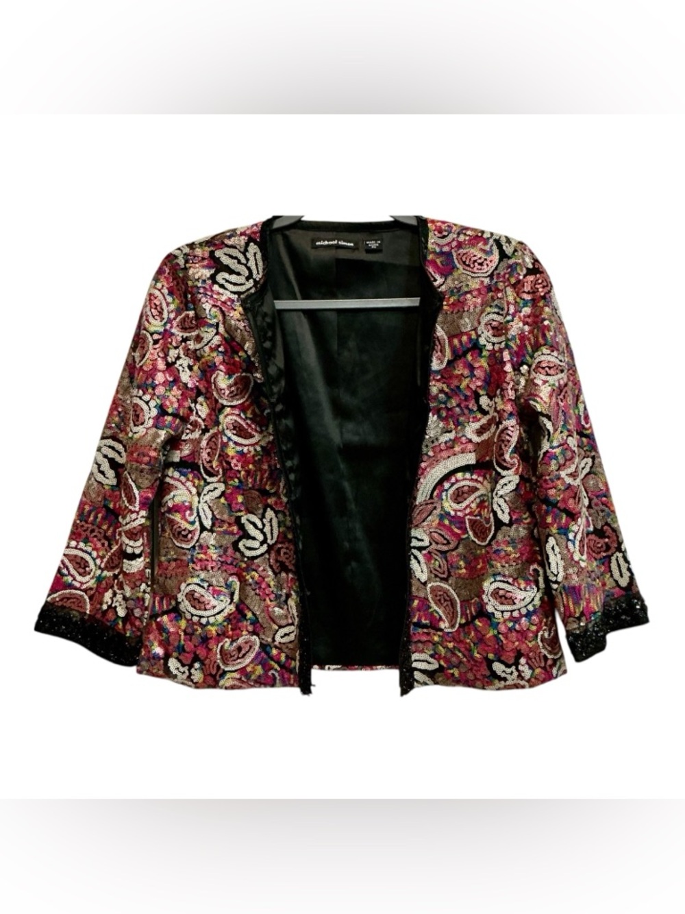 Vintage Michael Simon Sequin Paisley Jacket Art to Wear Glam Luxe Cropped Small - Picture 3 of 5
